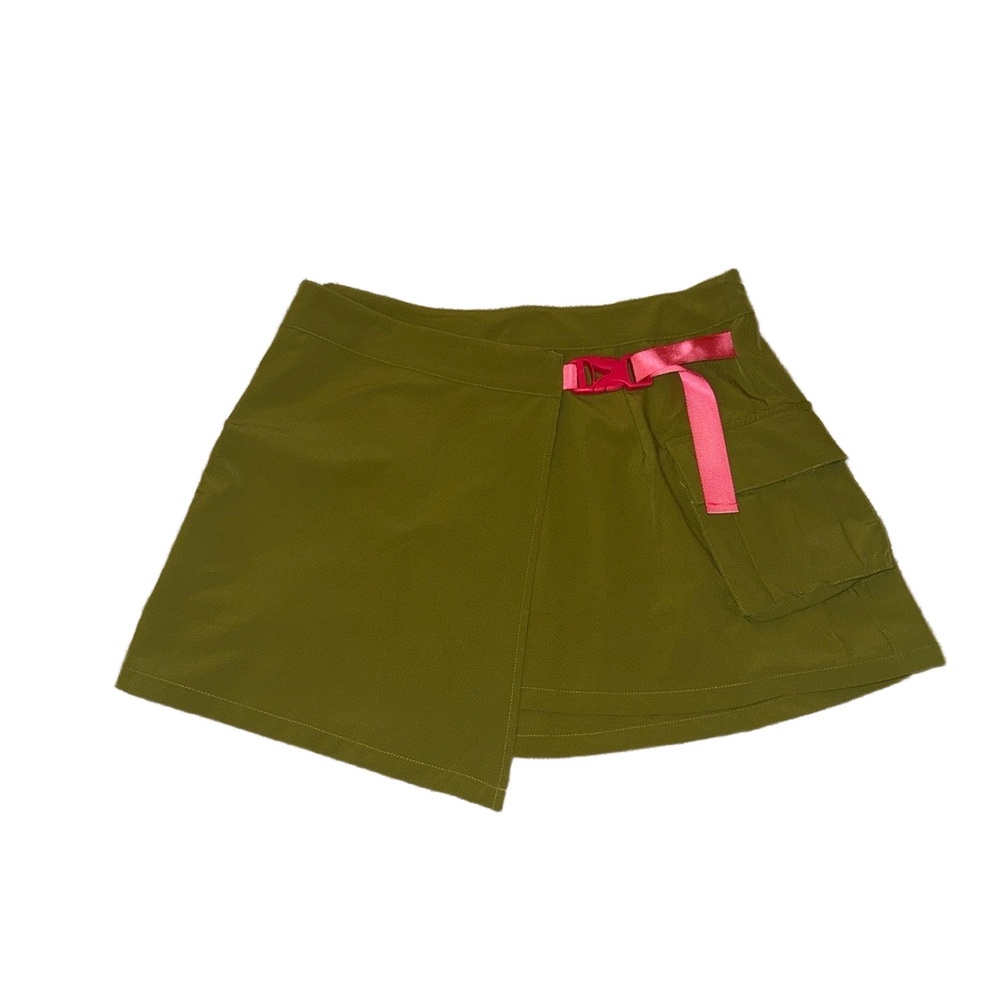 Fabletics Skirt Womens Medium Olive Green Wrap Cargo Pink Buckle Activewear Casu